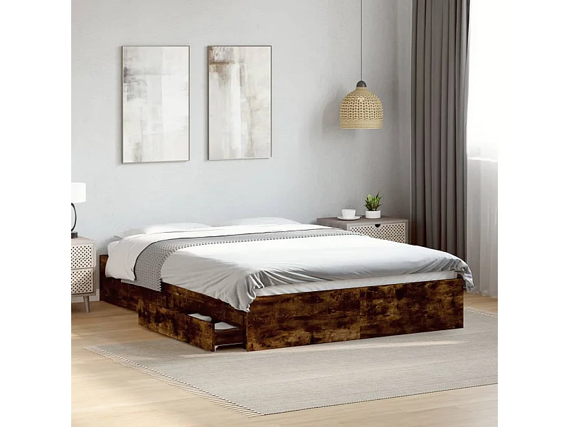 Estructura de cama con cajones sin colchón roble ahumado 120x190 cm