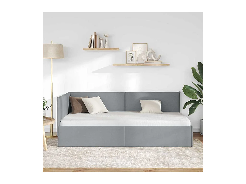 Cadre de lit d'angle Gris clair 90 x 190 cm tissu