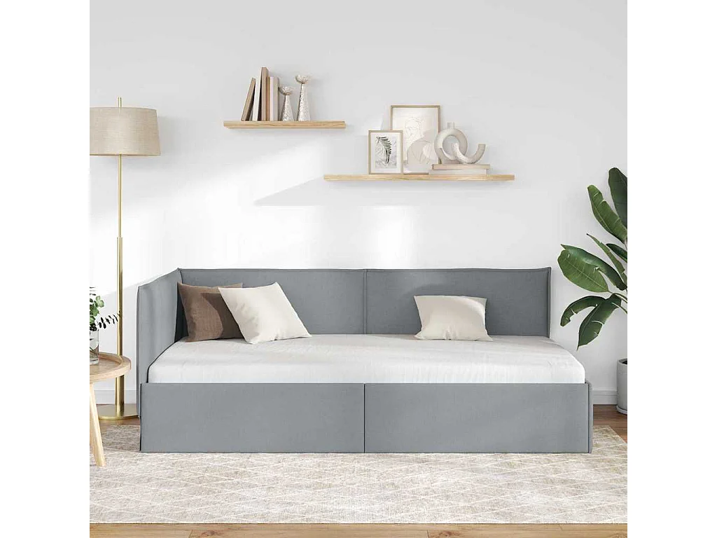 Cadre de lit d'angle Gris clair 90 x 190 cm tissu