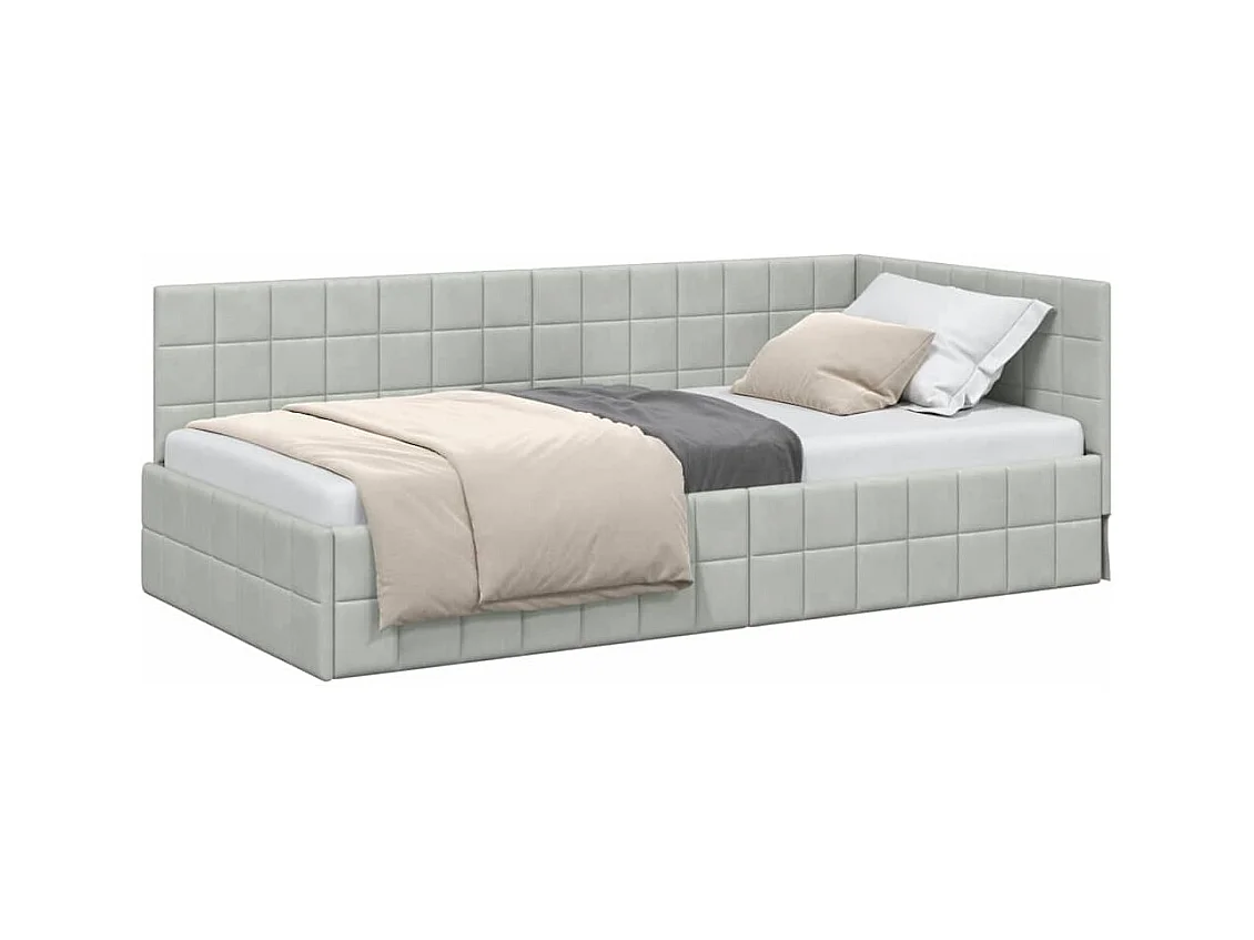 Struttura letto angolare grigio chiaro 90 x 190 cm velluto