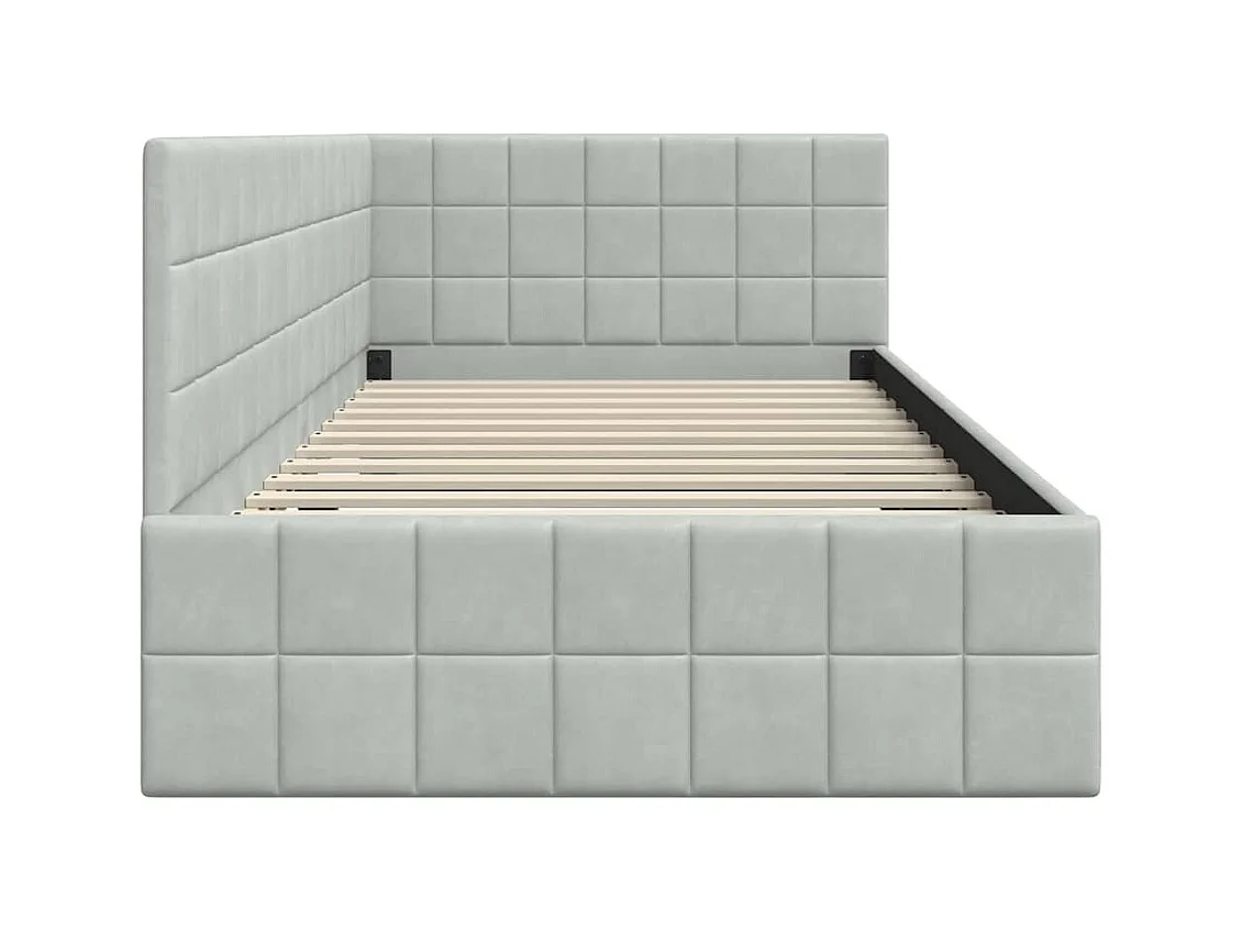 Struttura letto angolare grigio chiaro 90 x 190 cm velluto