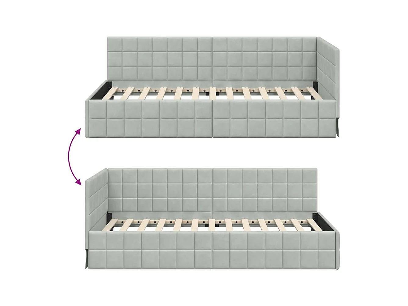 Struttura letto angolare grigio chiaro 90 x 190 cm velluto