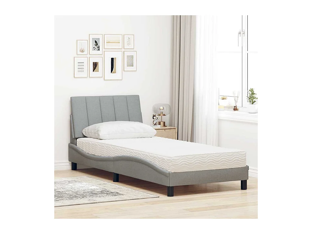Letto con materasso grigio chiaro 90x200 cm tessuto