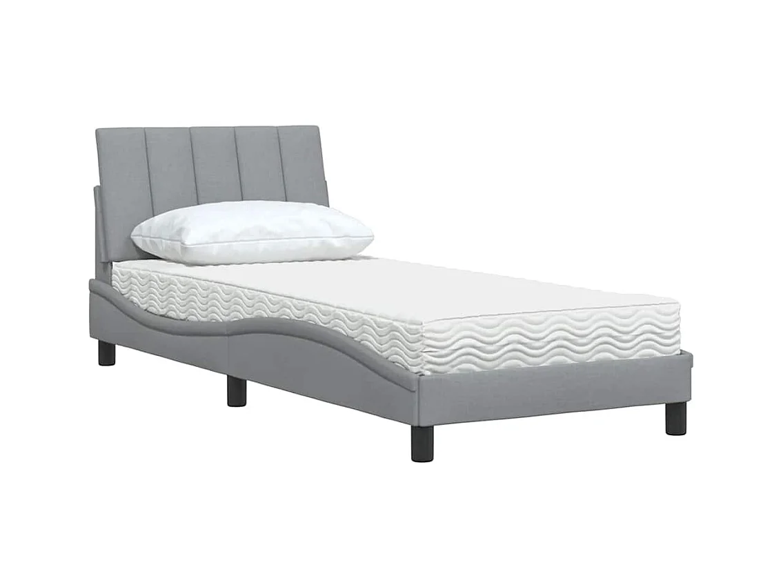 Letto con materasso grigio chiaro 90x200 cm tessuto