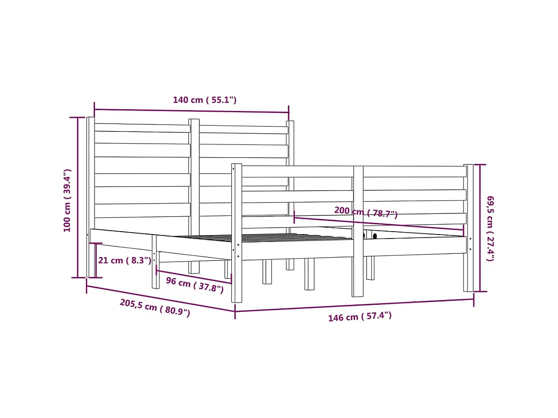 Bedframe zonder matras massief grenenhout 140x200 cm
