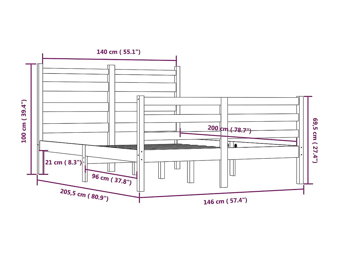 Cadre de lit sans matelas bois massif de pin 140x200 cm
