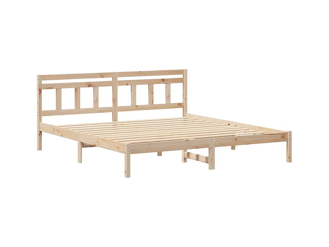 Struttura letto con testiera in legno di pino marrone