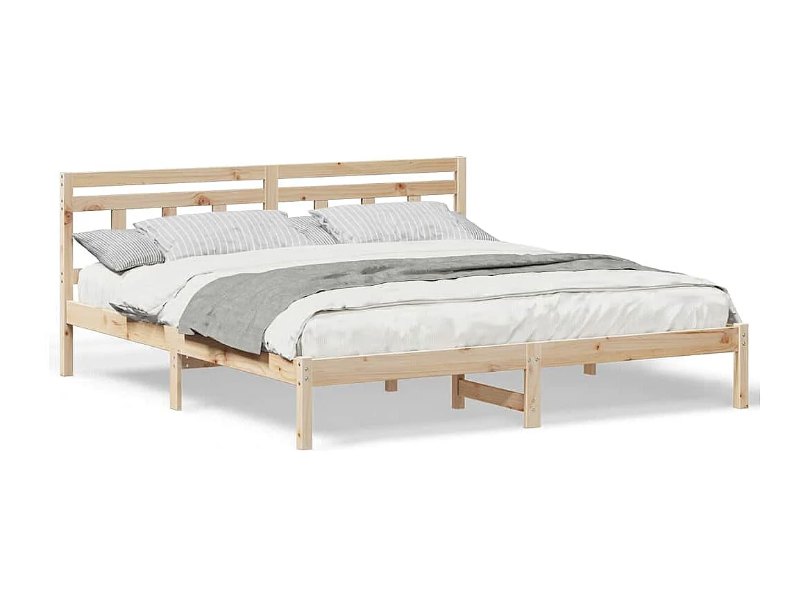 Estructura de cama con cabecero de madera de pino marrón