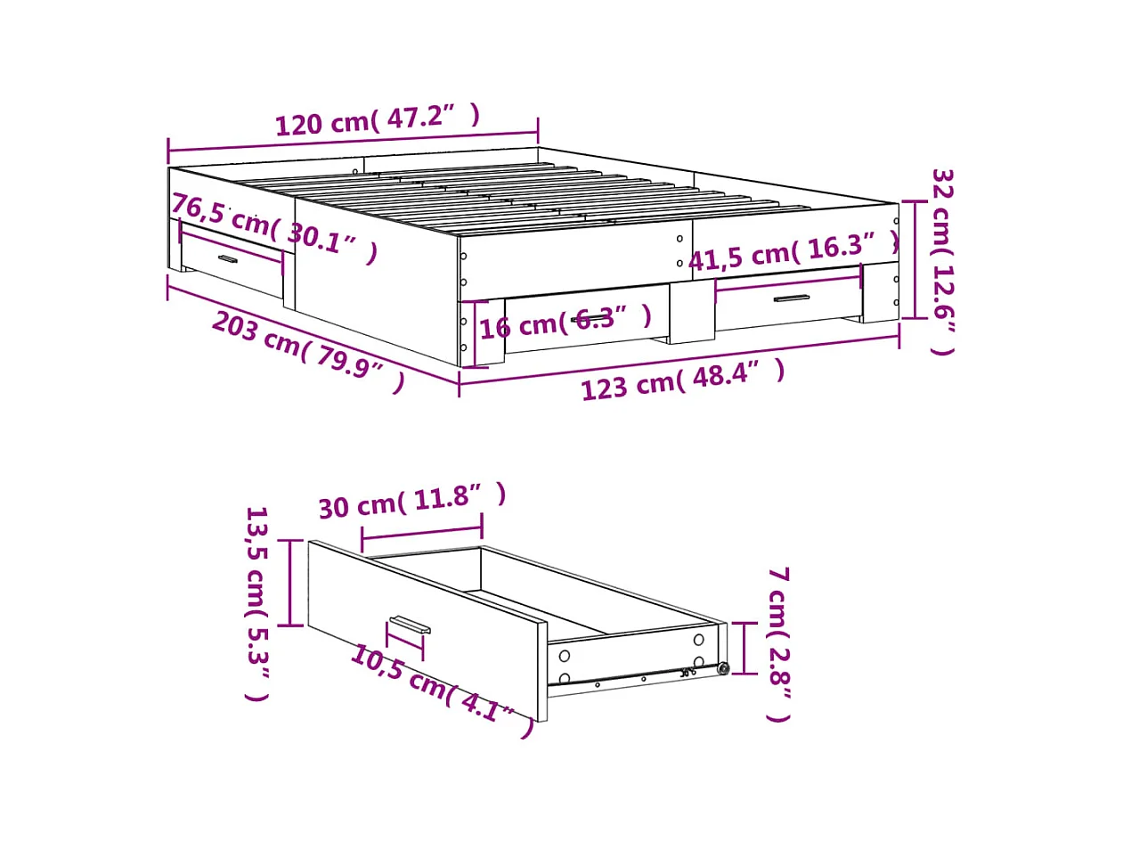 Struttura letto con cassetti senza materasso nero 120x200 cm