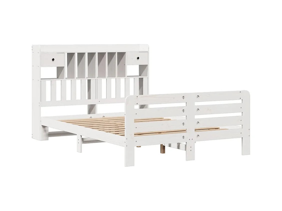 Lit bibliothèque sans matelas blanc 160x200 cm bois pin massif