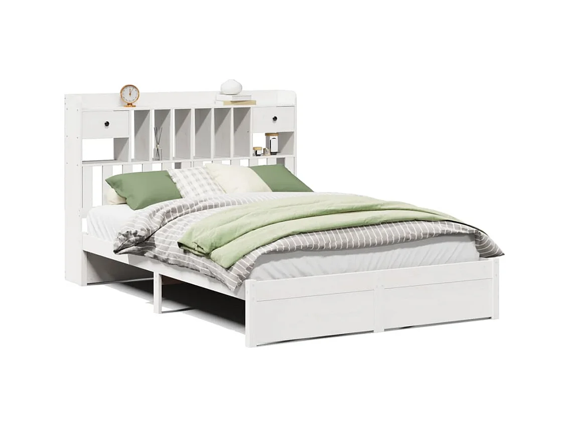 Cama biblioteca sin colchón blanca 140x190 cm madera maciza de pino