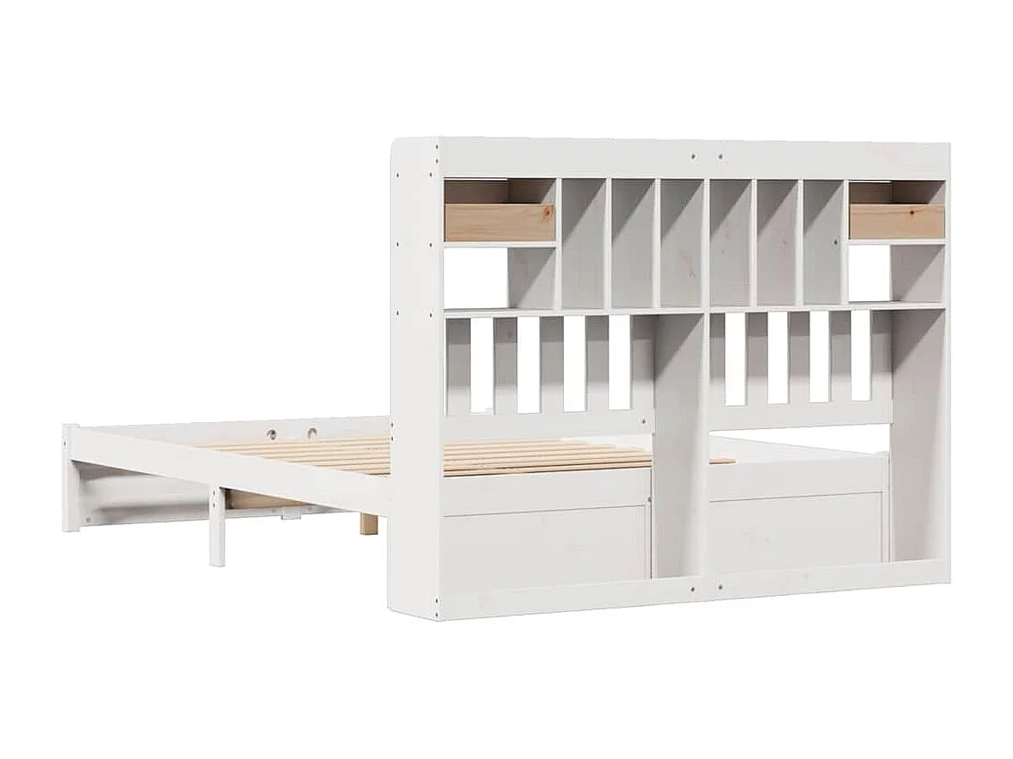 Letto libreria senza materasso bianco 140x190 cm in legno massello di pino