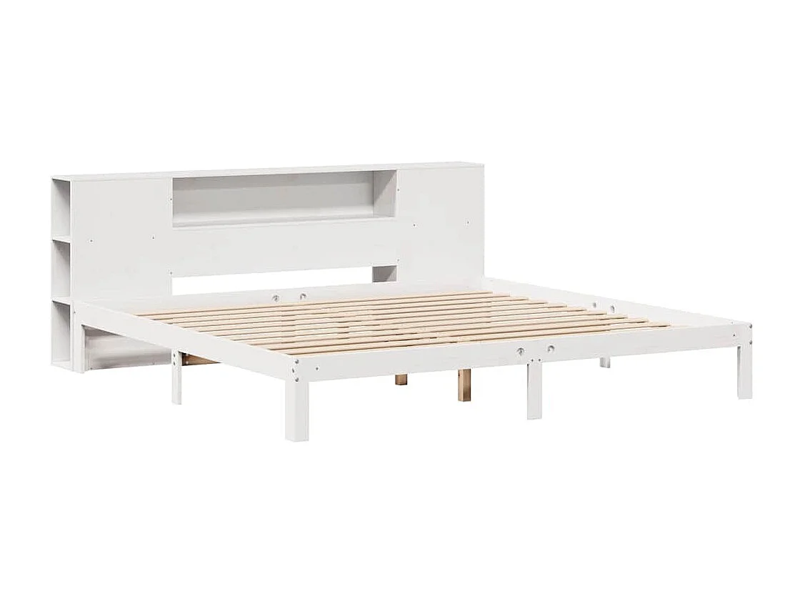 Cama librería blanca sin colchón 200x200 cm madera maciza de pino