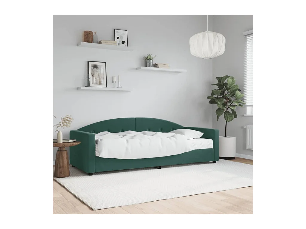 Divano letto con materasso verde scuro 80x200 cm in velluto