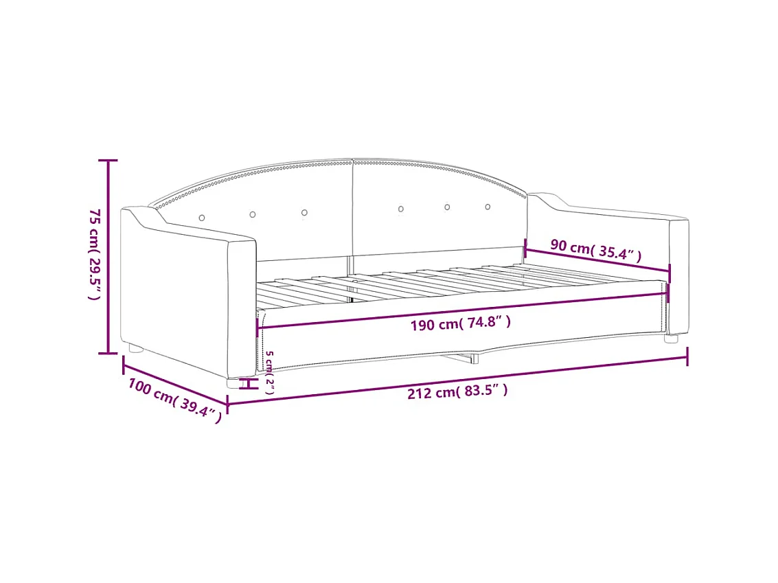 Lit de repos sans matelas gris foncé 90x190 cm tissu