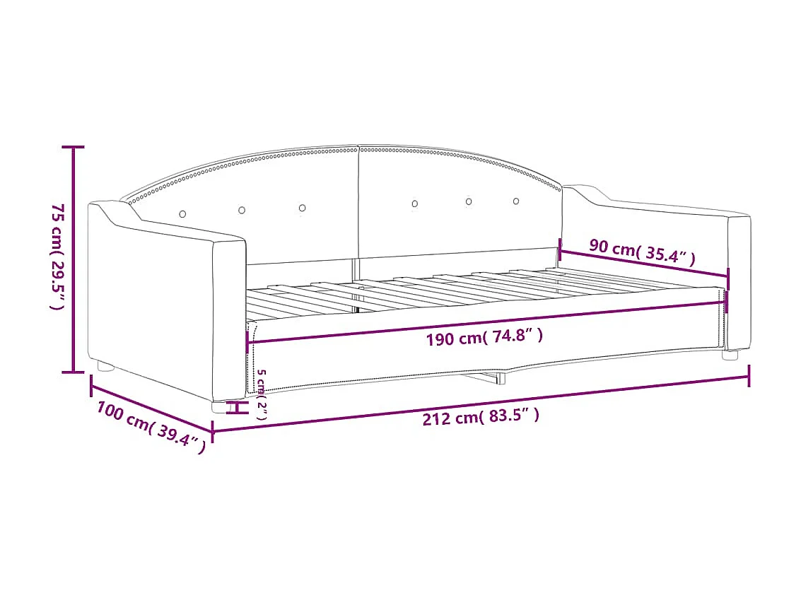 Lit de repos sans matelas gris foncé 90x190 cm tissu