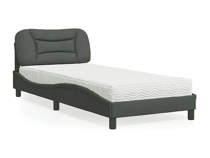 Lit avec matelas gris foncé 90x200 cm tissu