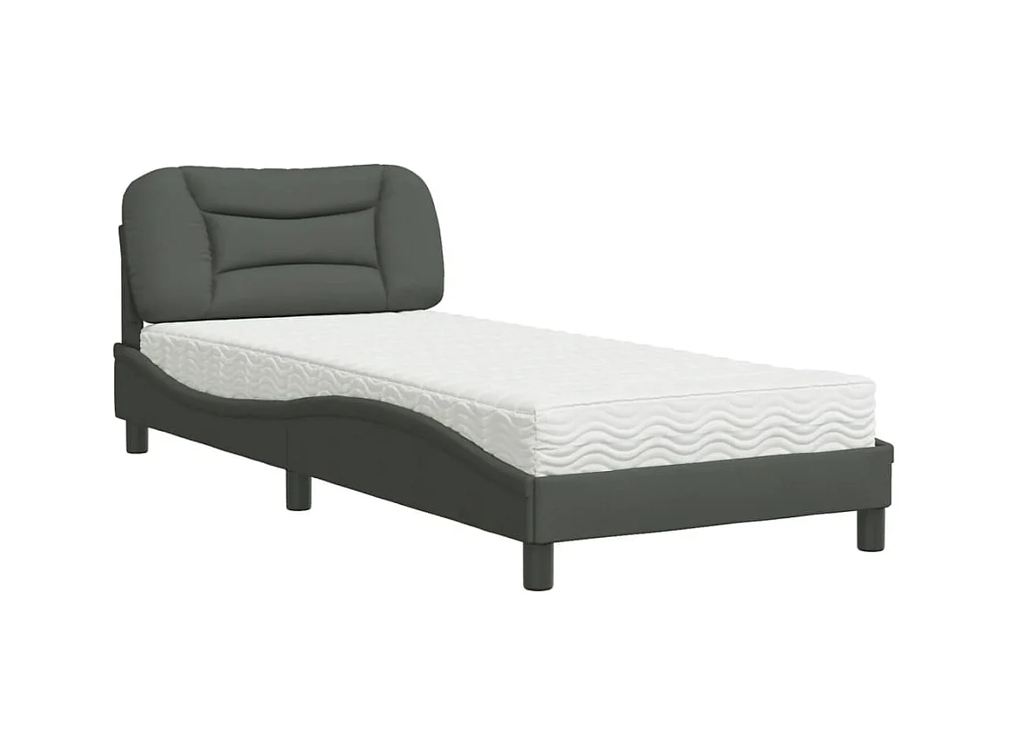 Lit avec matelas gris foncé 90x200 cm tissu