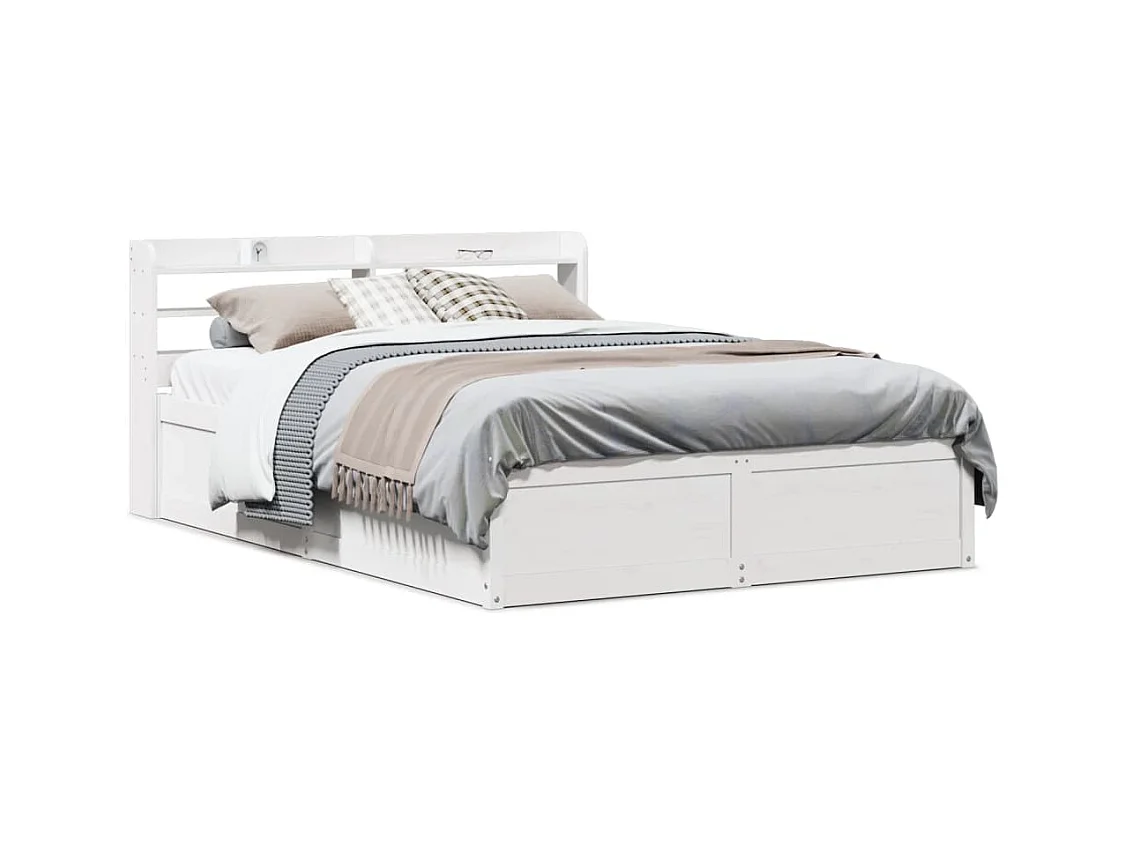 Bedframe met wit hoofdeinde 120x190 cm massief grenenhout