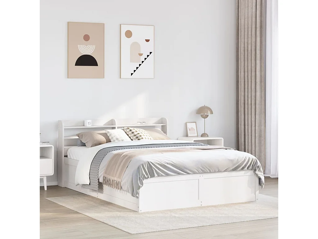 Estructura de cama con cabecero blanco 120x190 cm madera maciza de pino