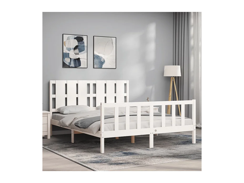 Struttura letto senza materasso bianco 160x200 cm in legno massello di pino