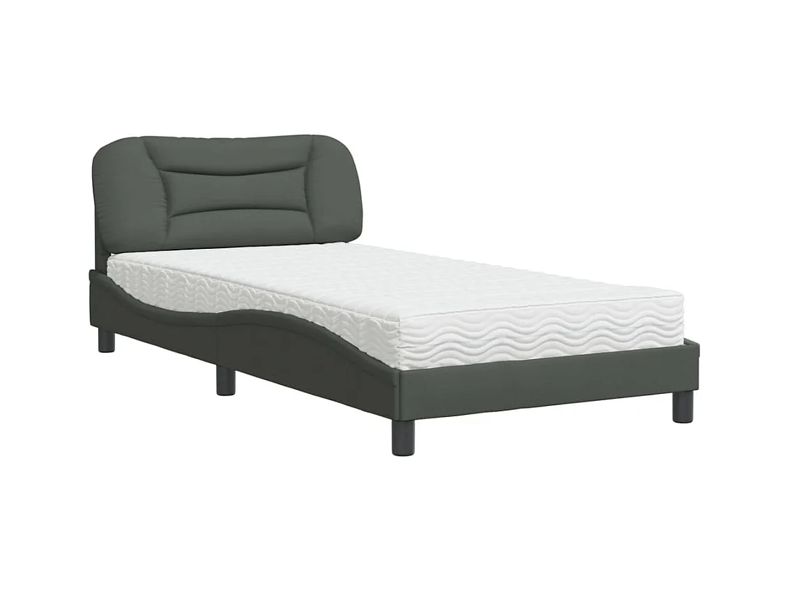Bed met donkergrijze matras 100x200 cm stof
