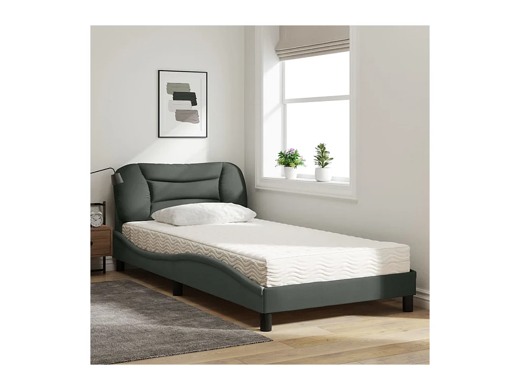 Bed met donkergrijze matras 100x200 cm stof