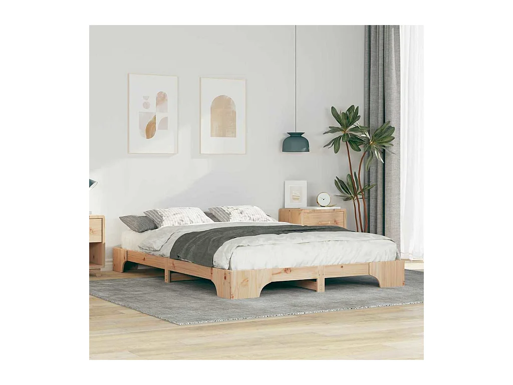 Cadre de lit surélevé Marron 140 x 220 cm Bois massif en pin