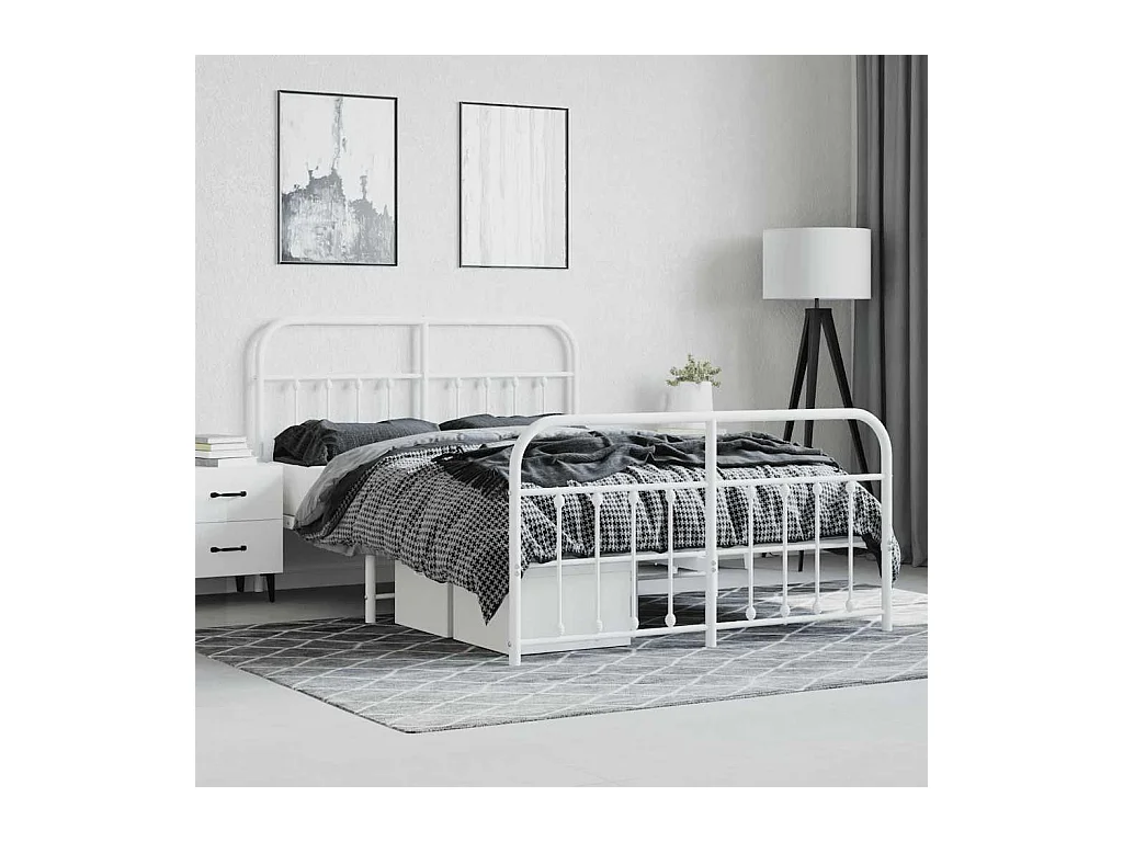 Struttura letto in metallo senza materasso e pediera bianca 140x190 cm