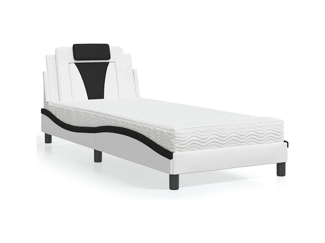 Bed met wit en zwart matras 80x200 cm imitatieleer