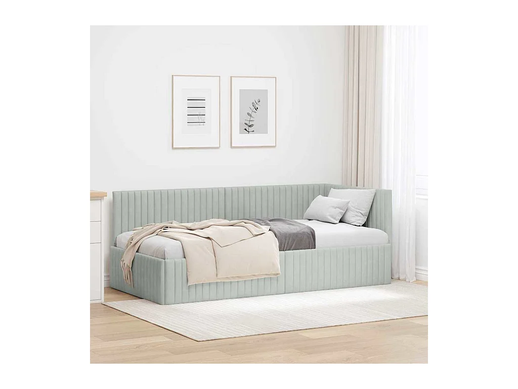 Struttura letto angolare grigio chiaro 90 x 190 cm velluto