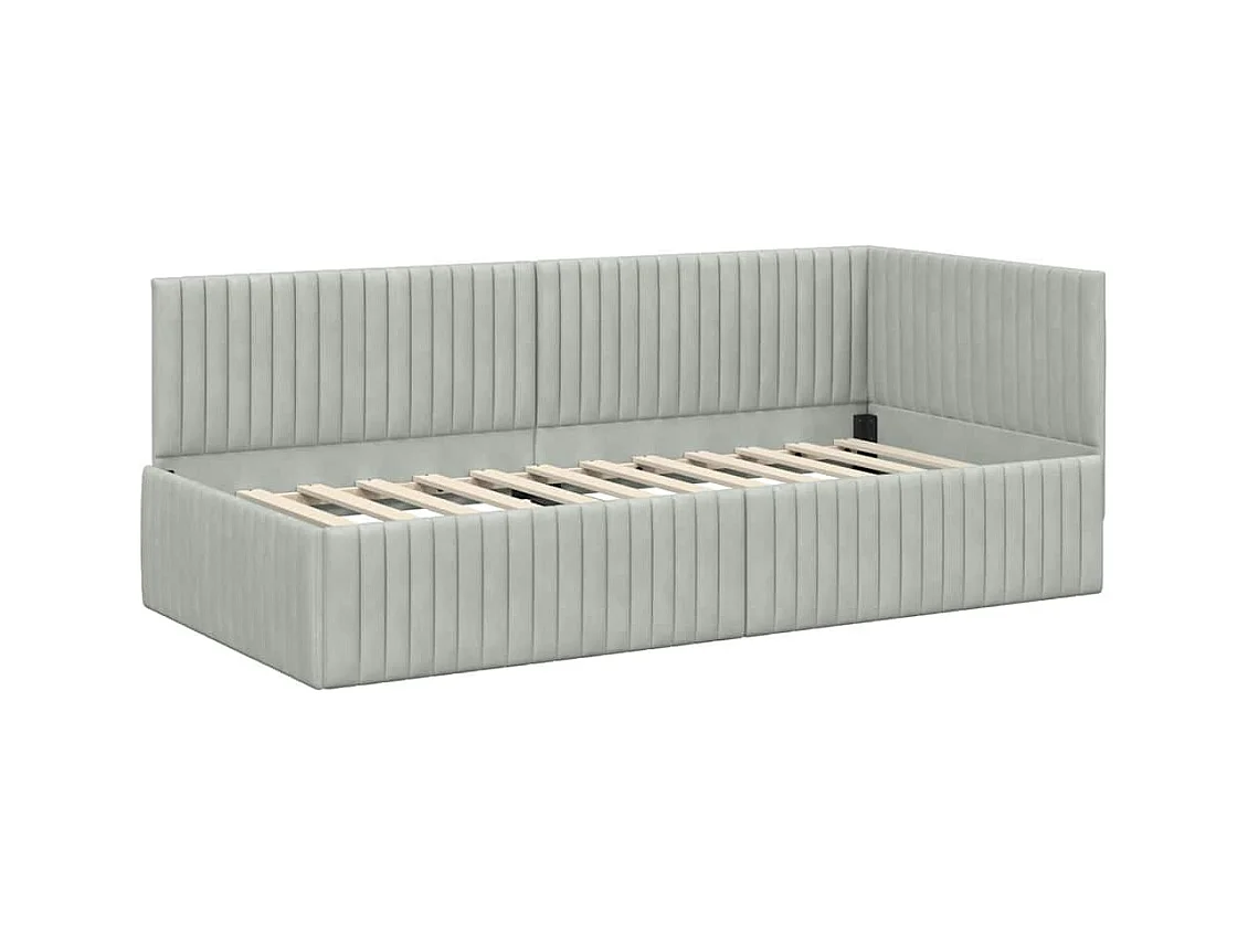 Struttura letto angolare grigio chiaro 90 x 190 cm velluto