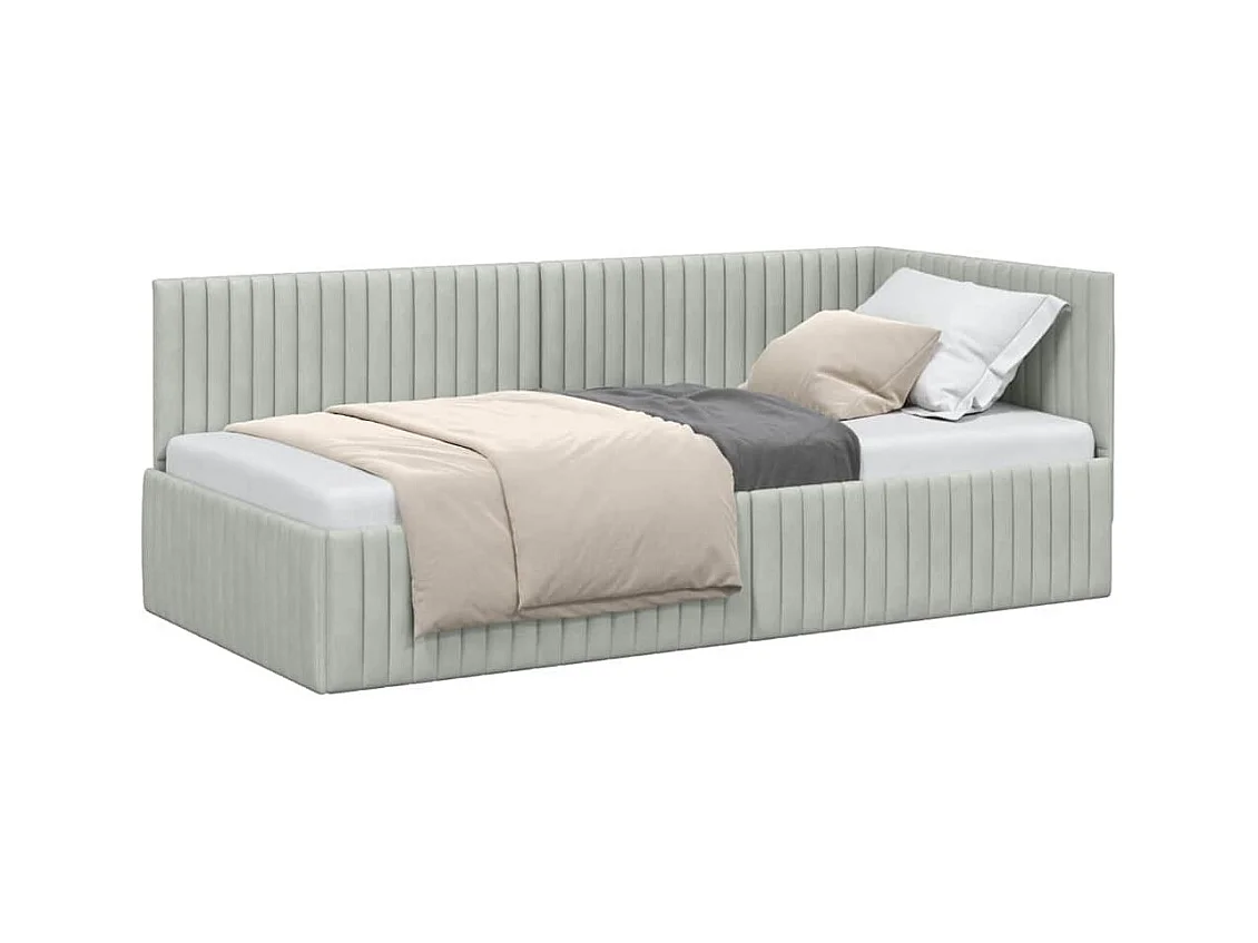 Struttura letto angolare grigio chiaro 90 x 190 cm velluto