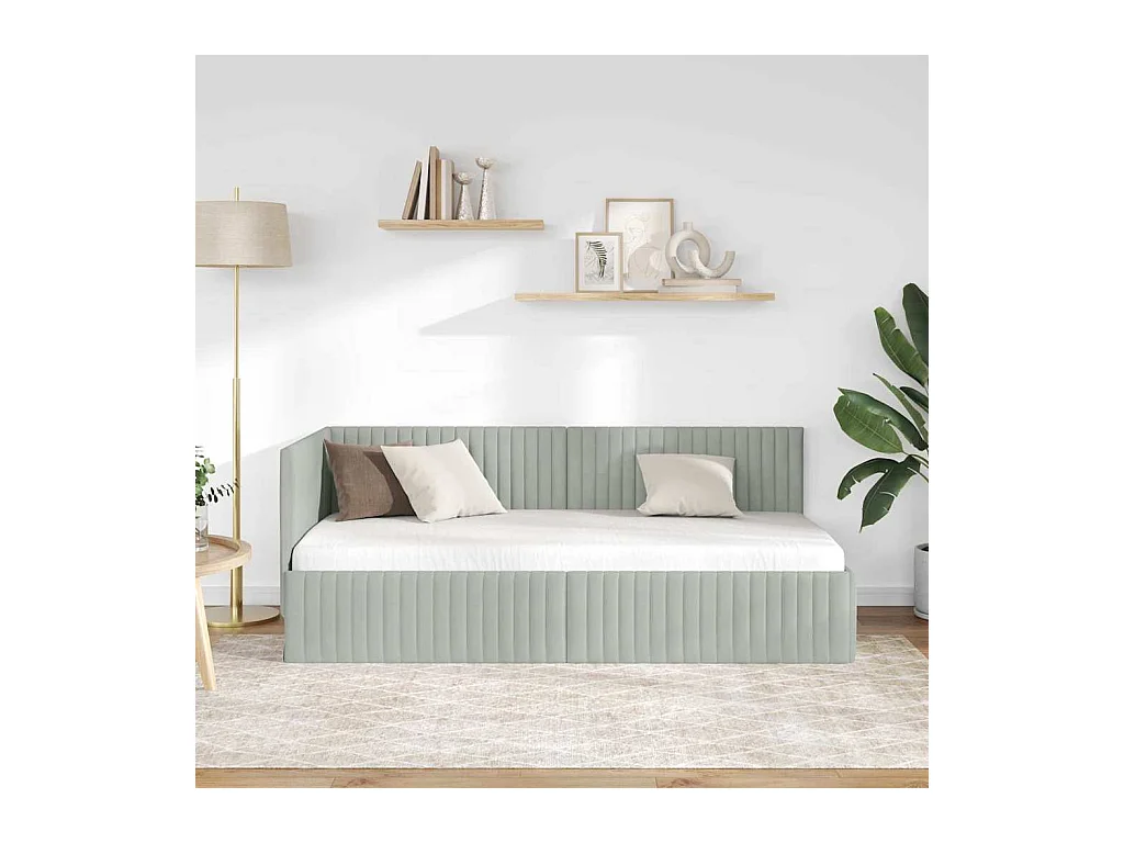 Struttura letto angolare grigio chiaro 90 x 190 cm velluto