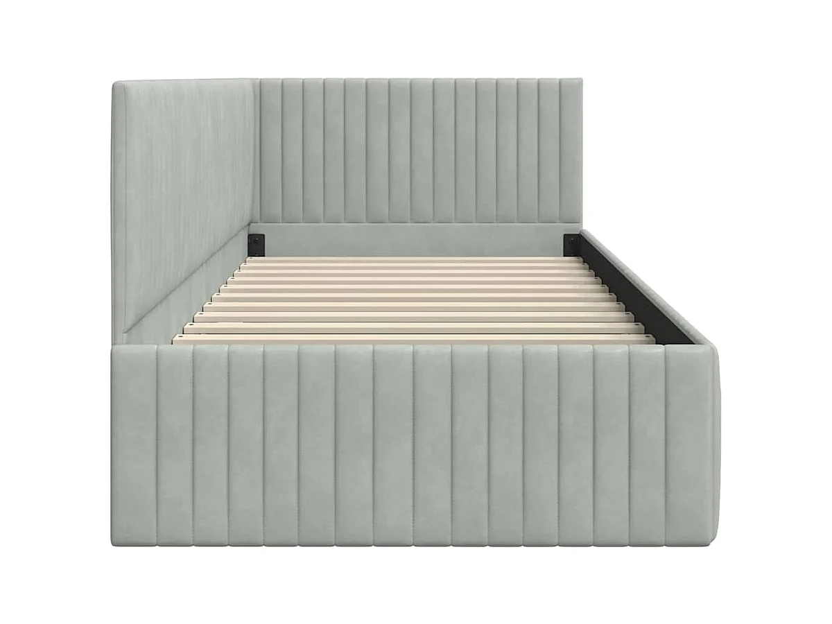 Struttura letto angolare grigio chiaro 90 x 190 cm velluto