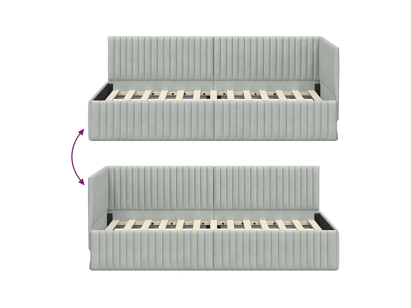 Struttura letto angolare grigio chiaro 90 x 190 cm velluto