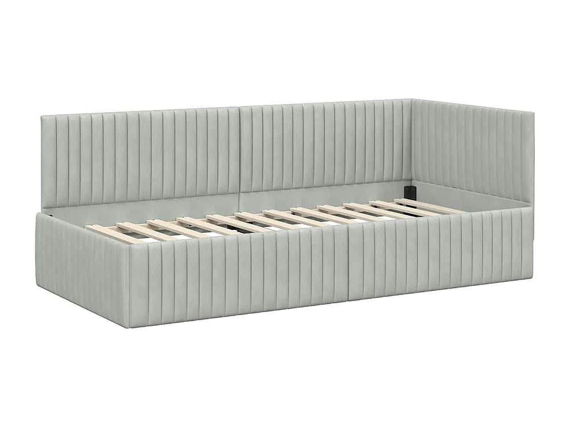 Eckbettgestell 90 x 190 cm Samt Hellgrau
