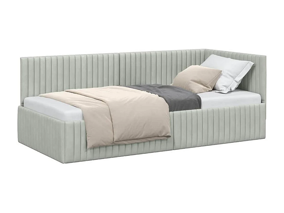 Eckbettgestell 90 x 190 cm Samt Hellgrau