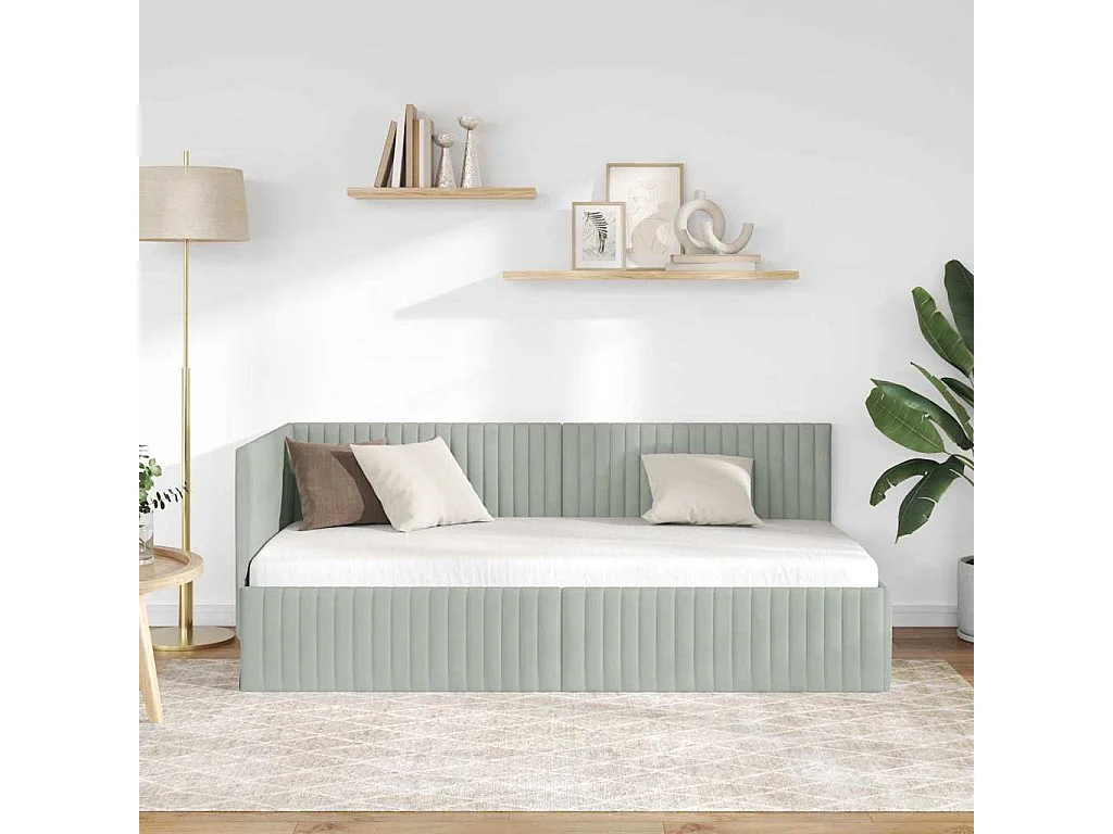 Eckbettgestell 90 x 190 cm Samt Hellgrau