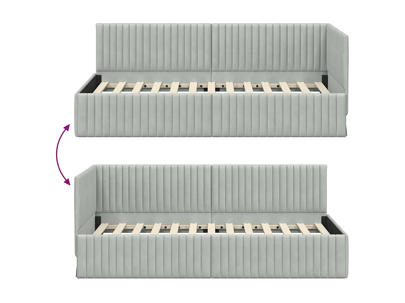 Eckbettgestell 90 x 190 cm Samt Hellgrau