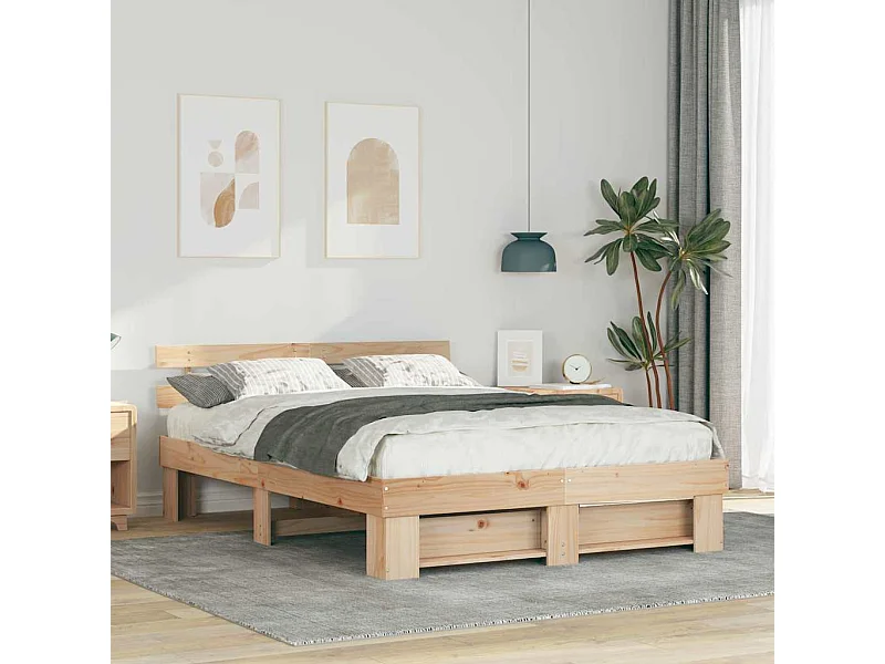 Struttura letto marrone 160 x 200 cm in legno massello di pino