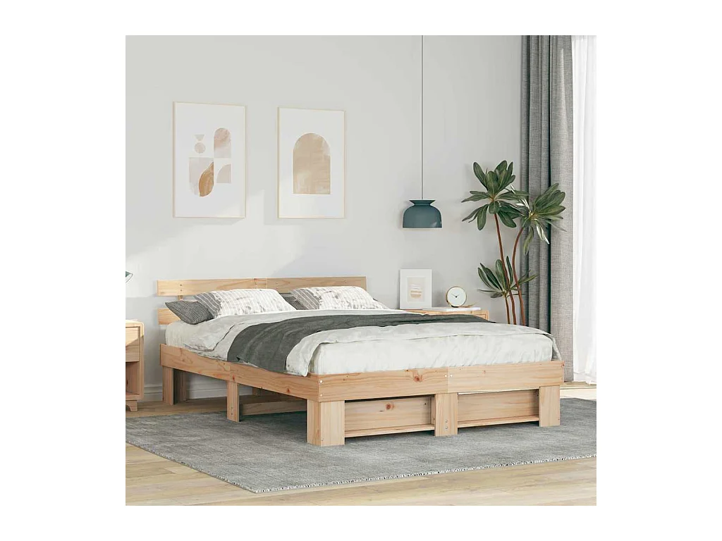 Struttura letto marrone 160 x 200 cm in legno massello di pino
