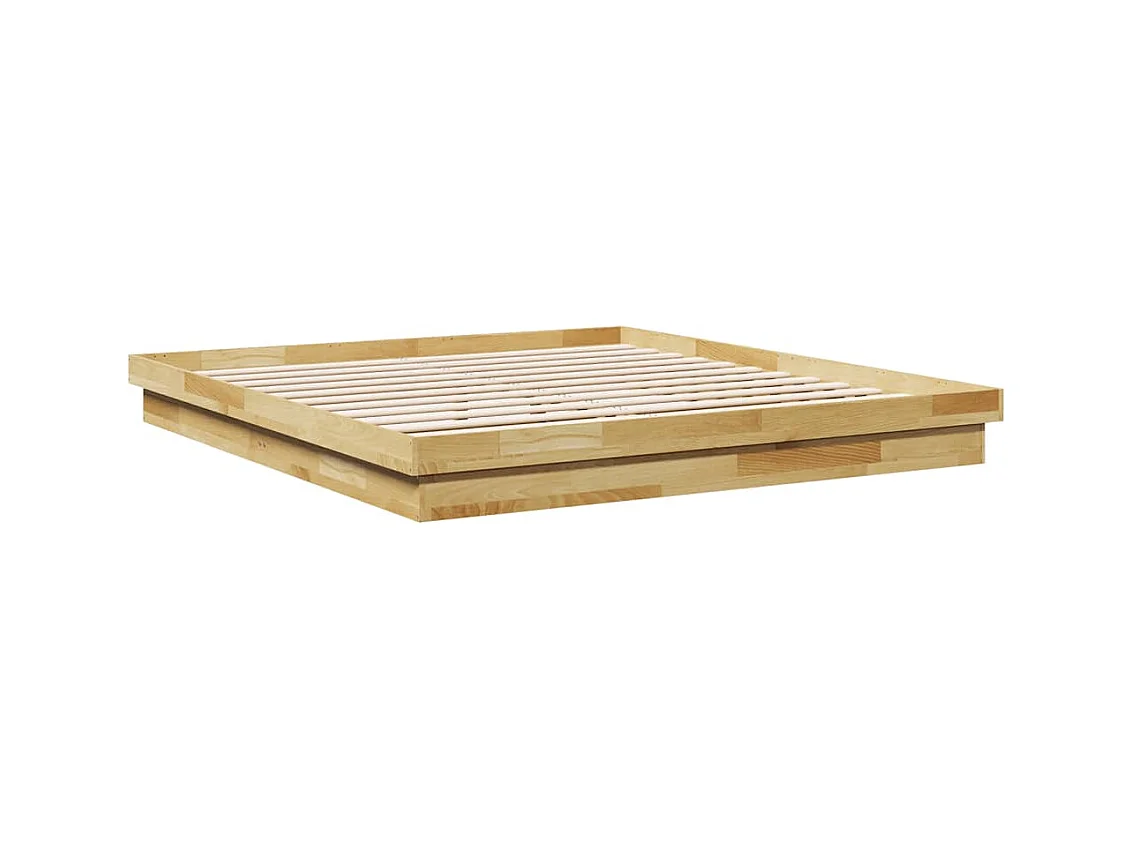 Cadre de lit sans matelas 200 x 200 cm en bois massif de chêne
