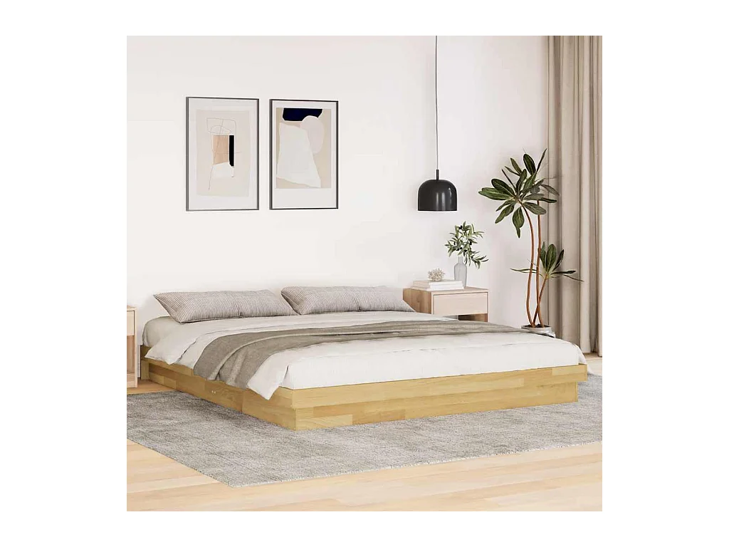 Estructura de cama sin colchón 200 x 200 cm en madera maciza de roble