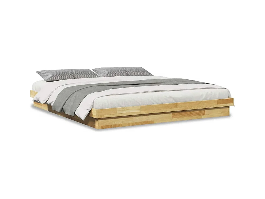Estructura de cama sin colchón 200 x 200 cm en madera maciza de roble