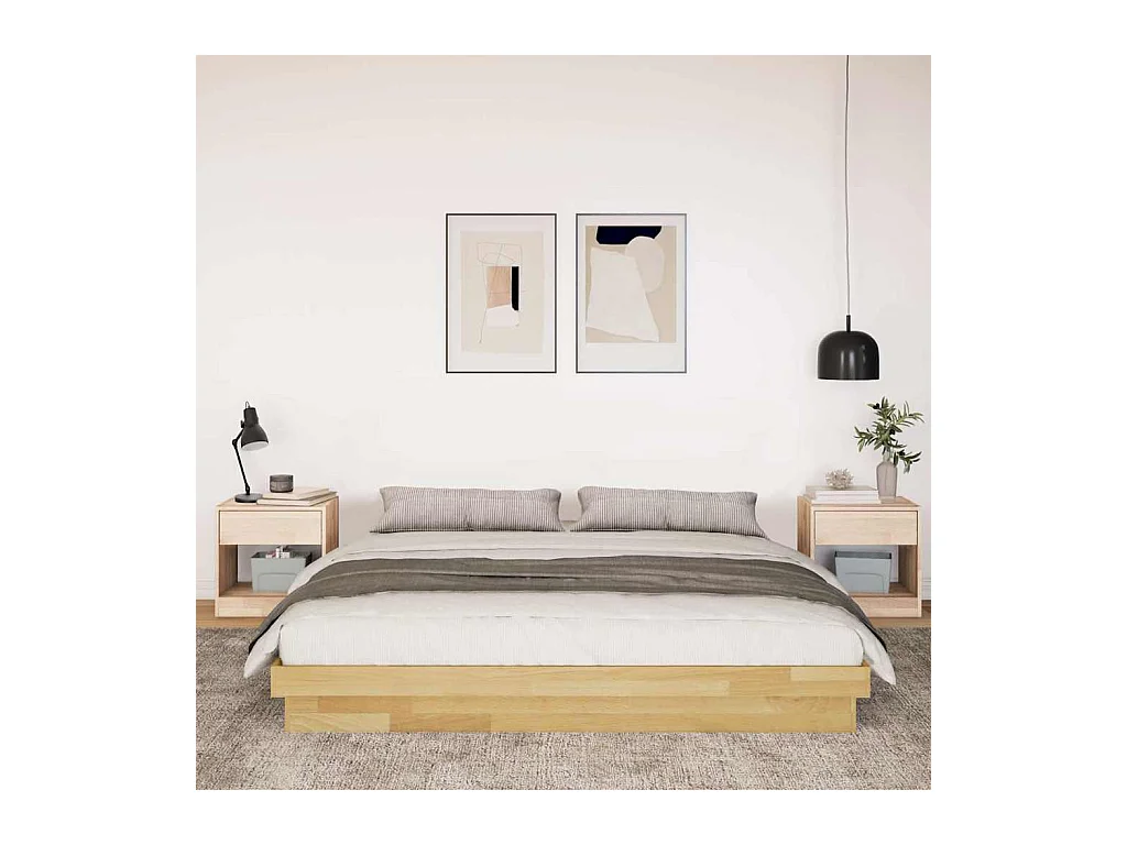 Estructura de cama sin colchón 200 x 200 cm en madera maciza de roble