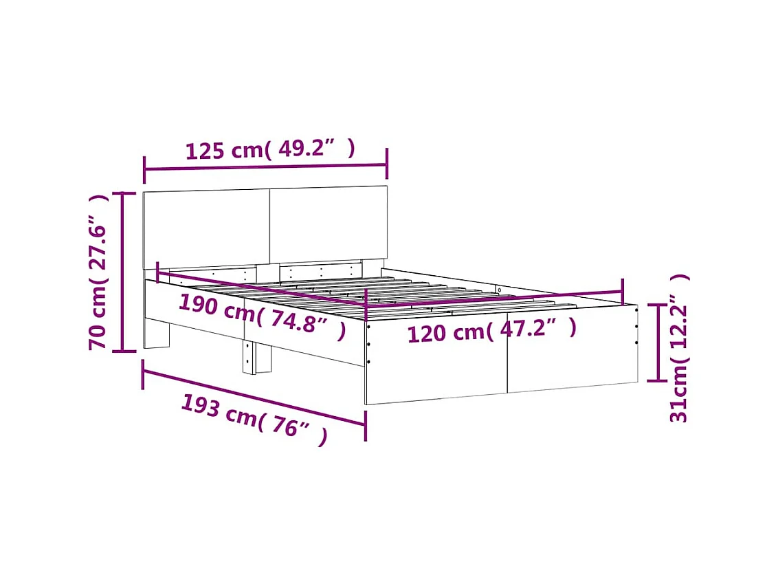 Bedframe zonder matras Sonoma eiken 120x190 cm