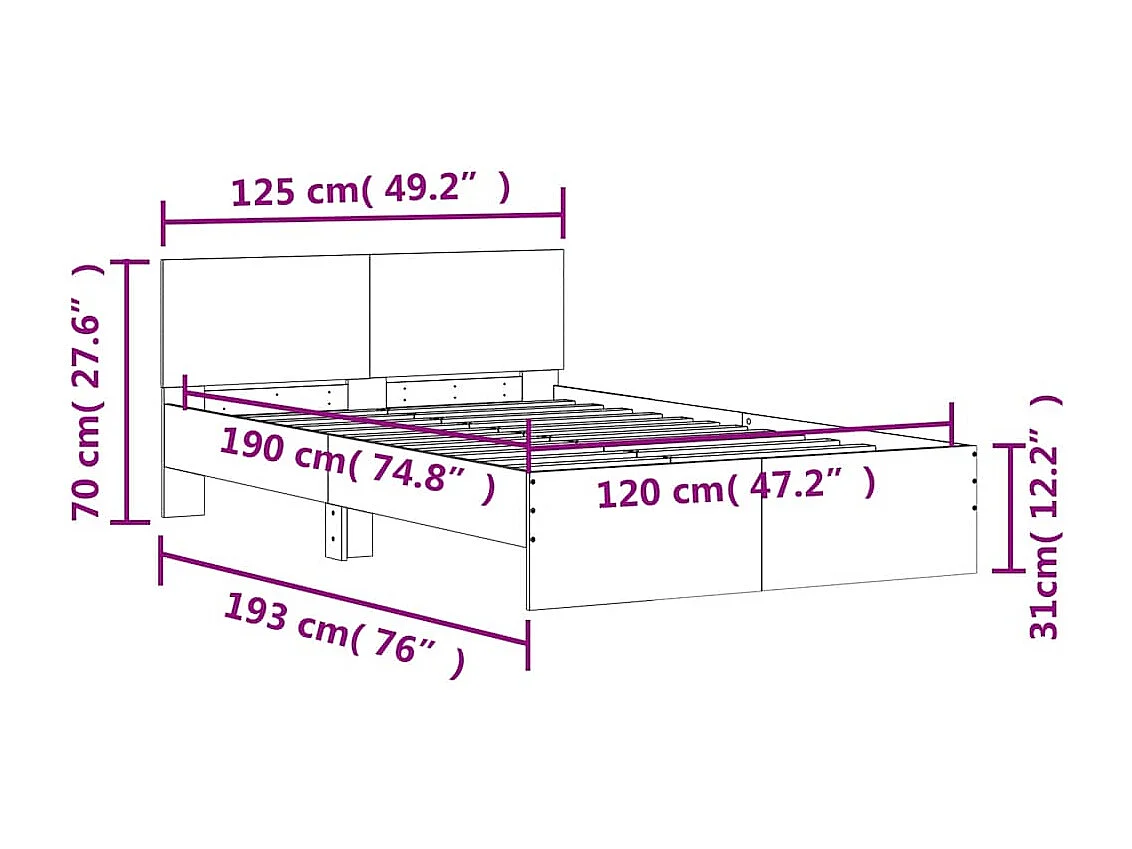 Estructura de cama sin colchón roble Sonoma 120x190 cm
