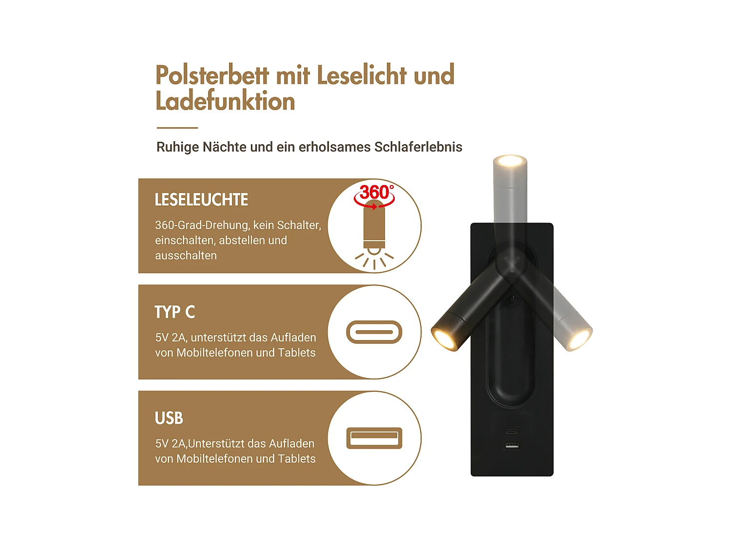 Tweepersoonsbed 180x200 cm met 2 nachtkastjes, 4 lades, hoofdbord met ledverlichting en USB-oplader, grijs fluweel (267x213x105 cm)