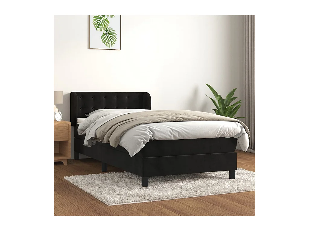 Sommier à lattes de lit avec matelas Noir 100x200 cm Velours